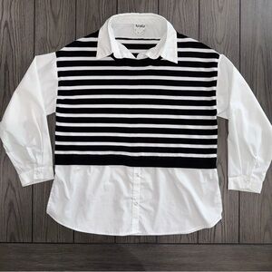 Arula Altar'd State Black & White Stripe Faux Layered-Look Mixed Media Sweater